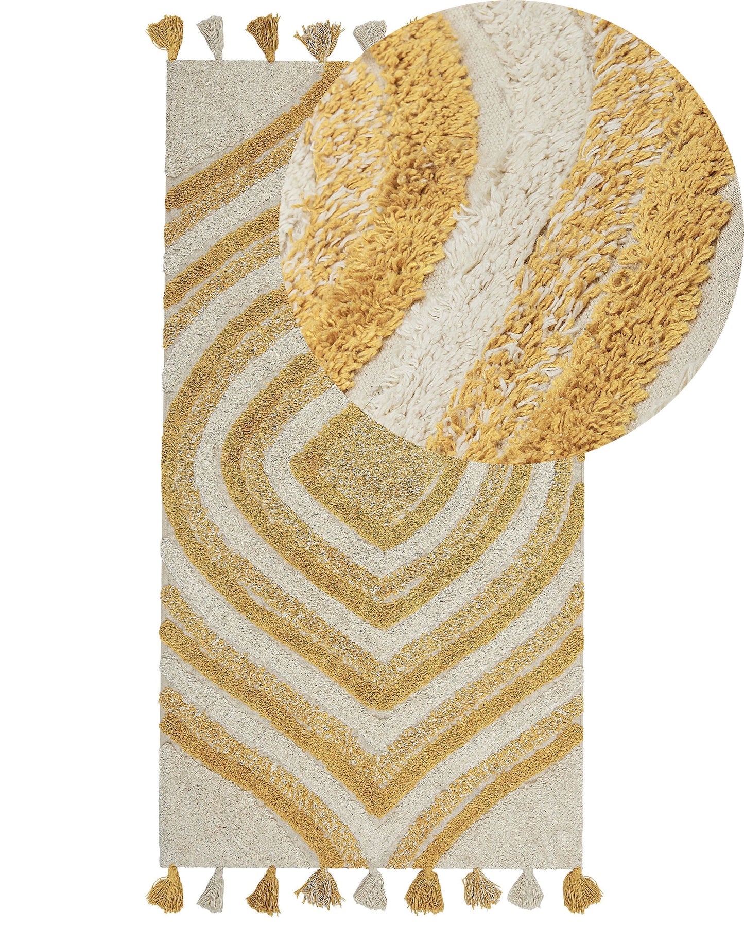 Hand Tufted Cotton Area Rug Beige And Yellow 80 X 150cm Tassel Edges Abstract Modern