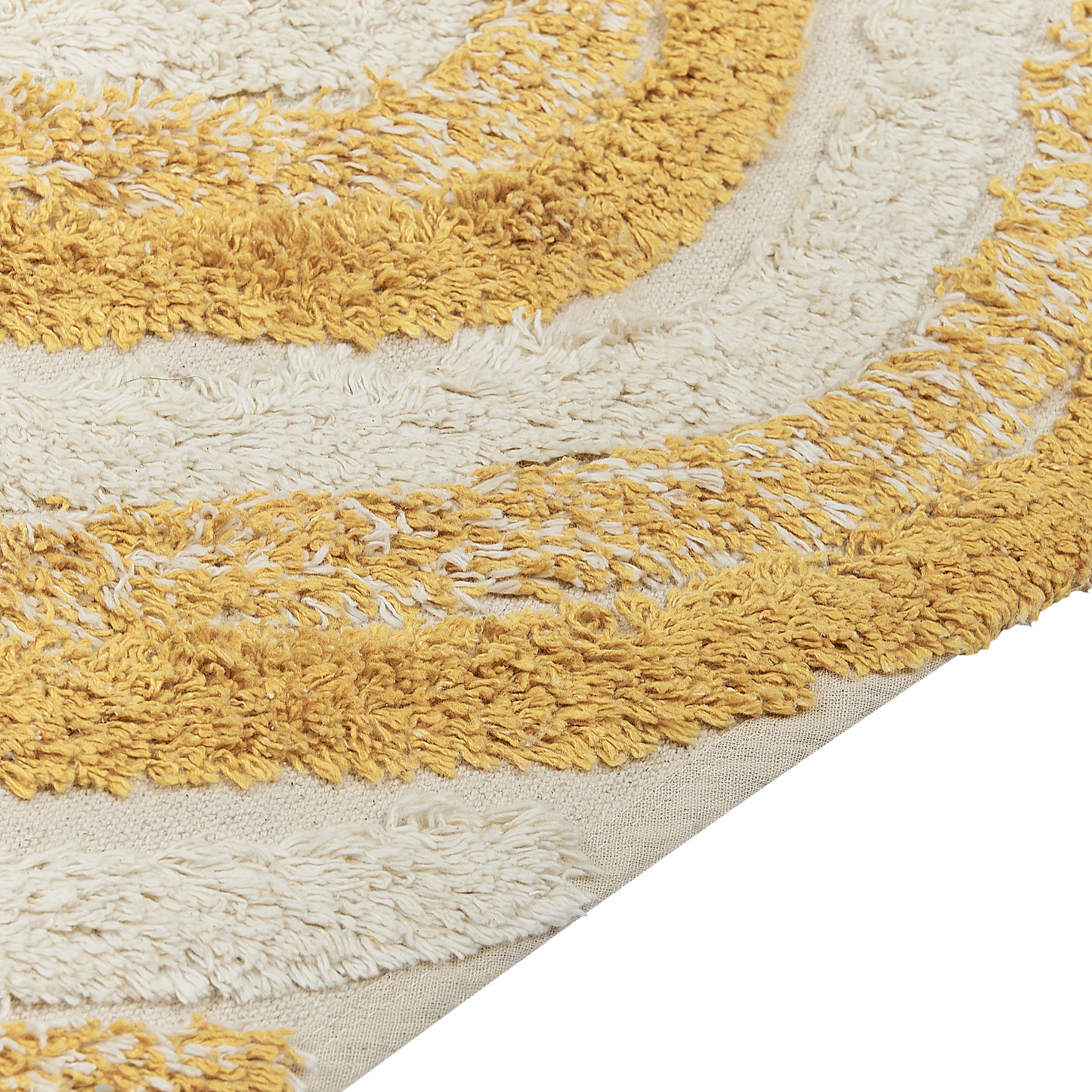 Hand Tufted Cotton Area Rug Beige And Yellow 80 X 150cm Tassel Edges Abstract Modern