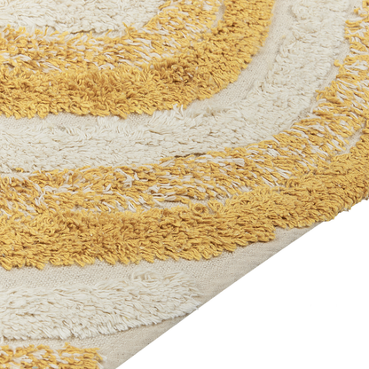 Hand Tufted Cotton Area Rug Beige And Yellow 80 X 150cm Tassel Edges Abstract Modern