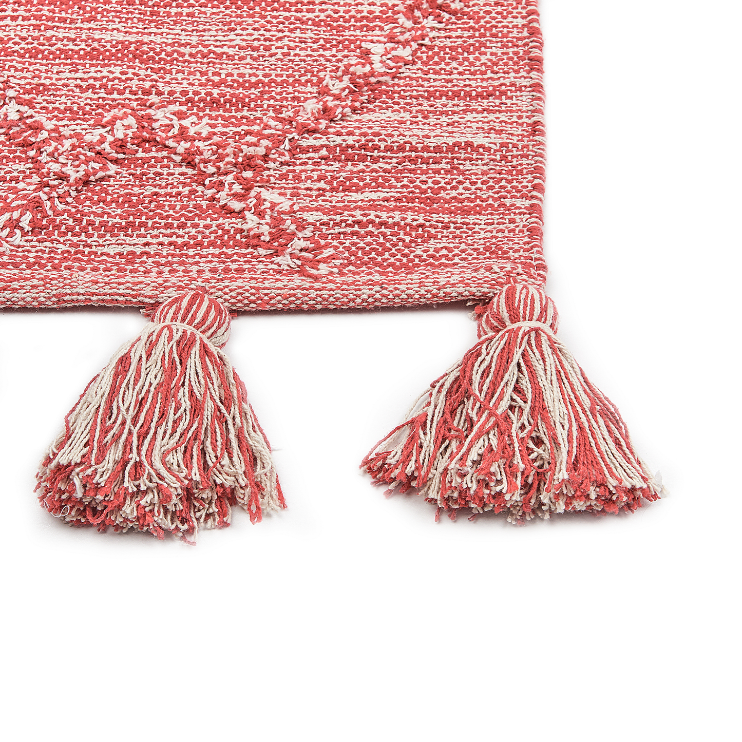 Area Rug Red Cotton 80 x 150 Thick Weave Tassels