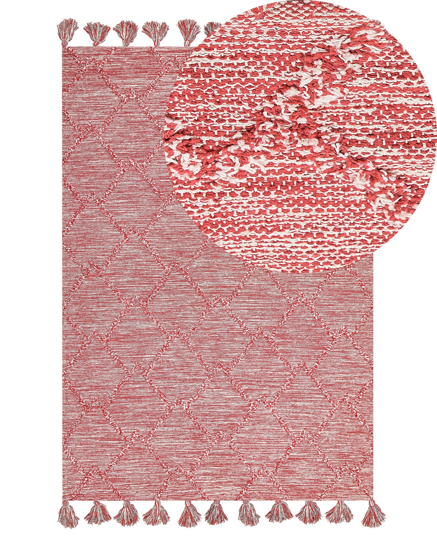 Area Rug Red Cotton 140 x 200 Thick Weave Tassels