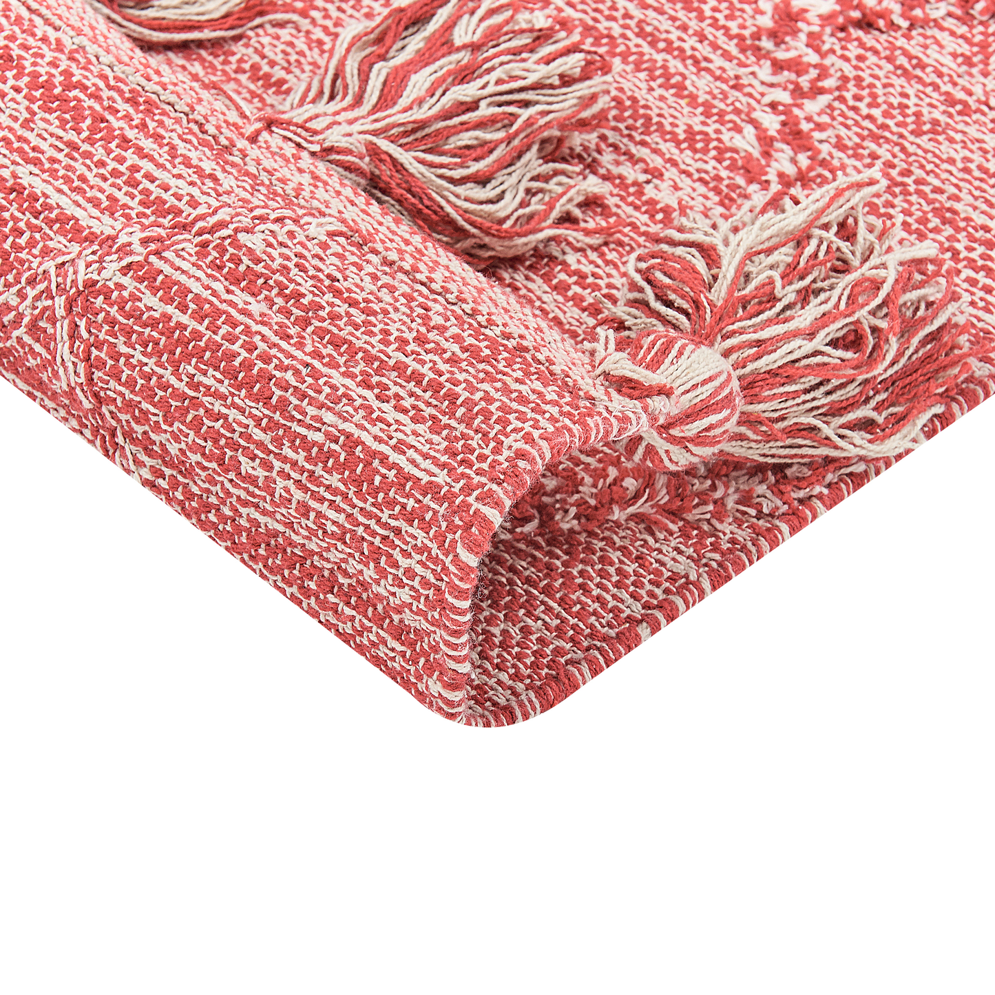 Area Rug Red Cotton 140 x 200 Thick Weave Tassels