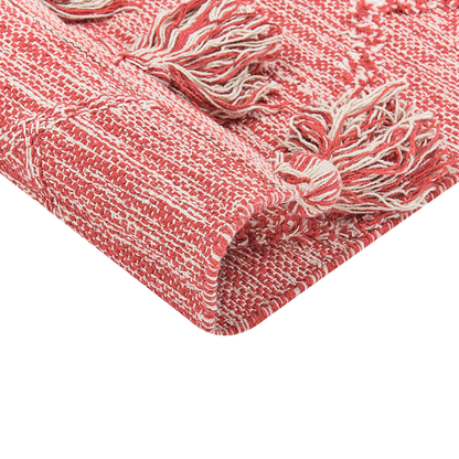Area Rug Red Cotton 140 x 200 Thick Weave Tassels