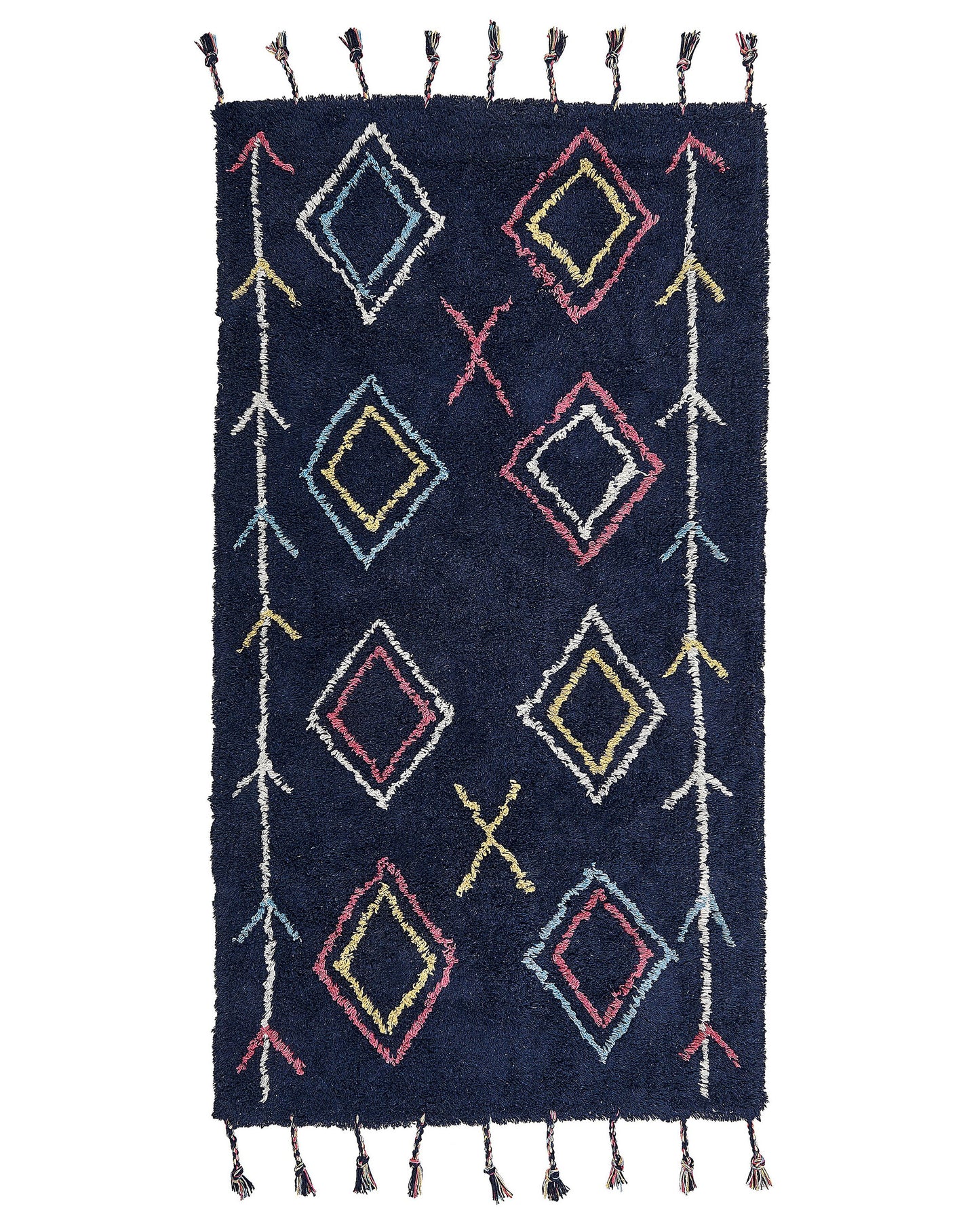 Geometric Tassel Cotton Rug 80 x 150cm Black Hand Tufted
