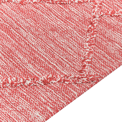 Cotton Area Rug 160 X 230cm Red and White Thick Weave With Decorative Tassels