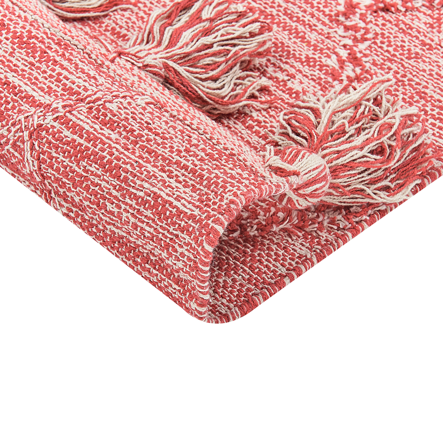 Cotton Area Rug 160 X 230cm Red and White Thick Weave With Decorative Tassels