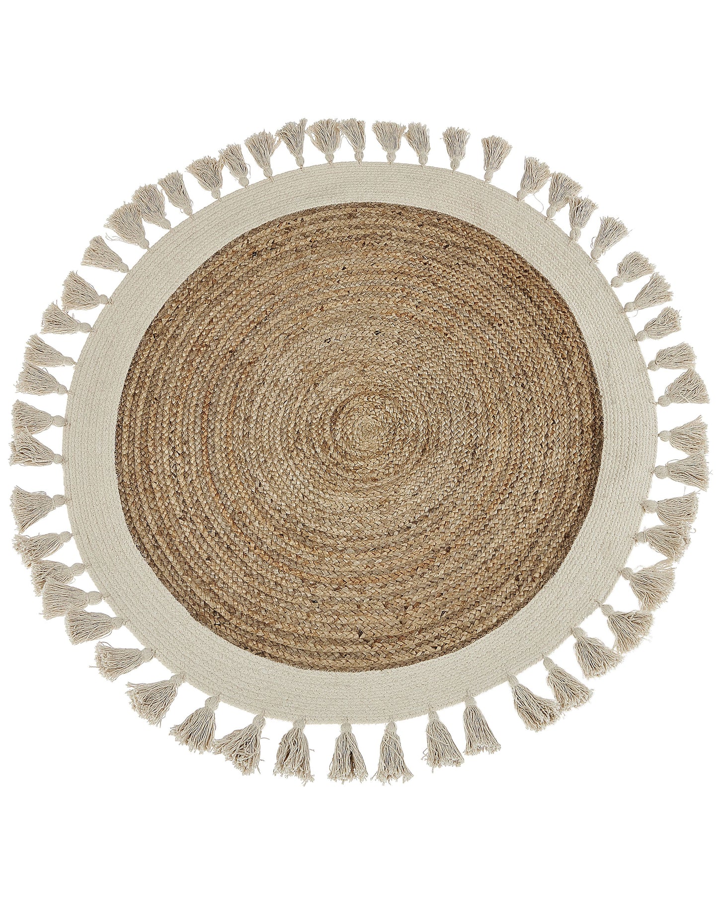 Round Beige Spiral Braided Rug 120cm Boho Rustic Natural Living Room Decor