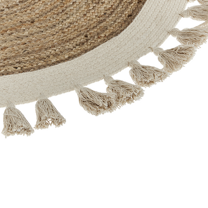 Round Beige Spiral Braided Rug 120cm Boho Rustic Natural Living Room Decor