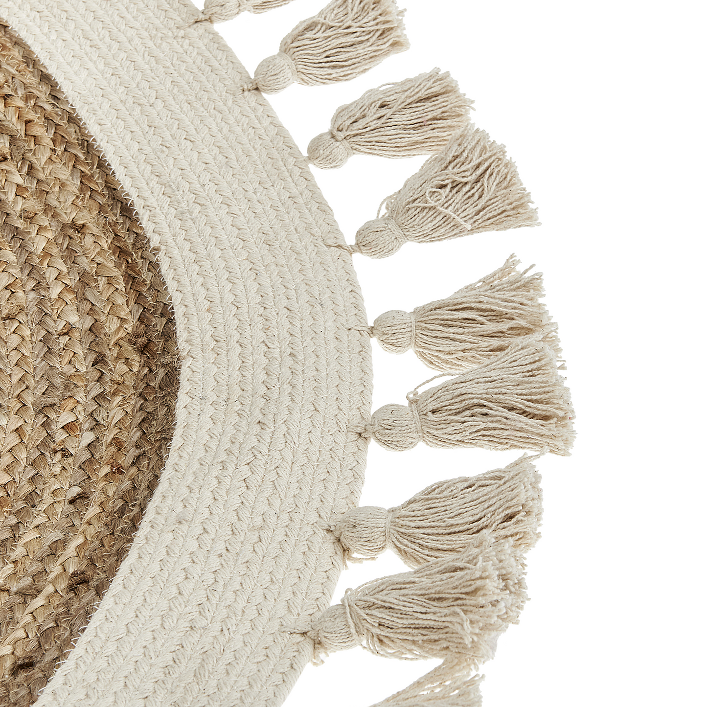 Round Beige Spiral Braided Rug 120cm Boho Rustic Natural Living Room Decor
