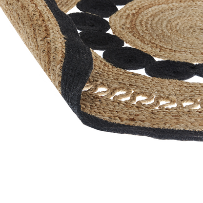 Name Jute Area Rug Round 120cm Beige Black Braided Natural Boho Rustic Living Room