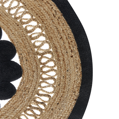 Name Jute Area Rug Round 120cm Beige Black Braided Natural Boho Rustic Living Room