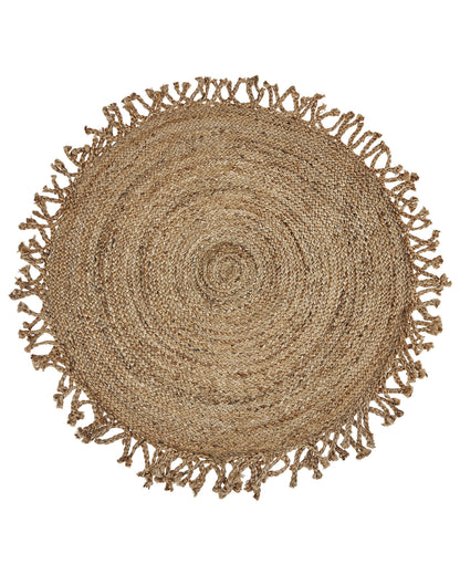 Jute Area Rug Beige Round 120cm Braided Natural Boho Rustic Living Room And Dining Room