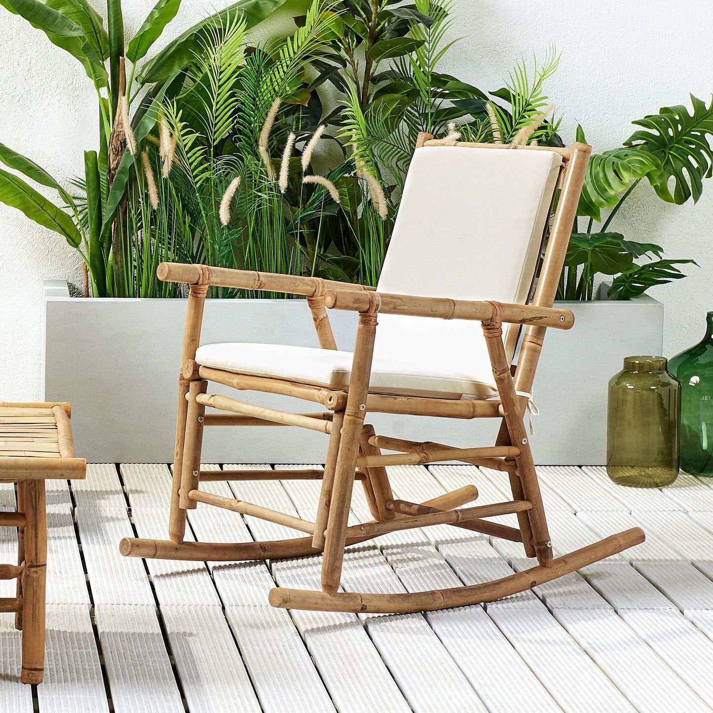 Bamboo Rocking Chair With Cushions Light Brown Patio
