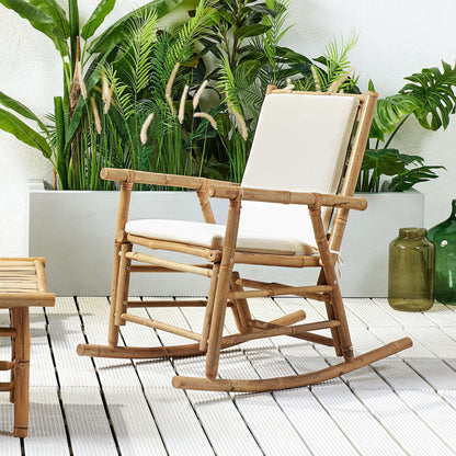 Bamboo Rocking Chair With Cushions Light Brown Patio