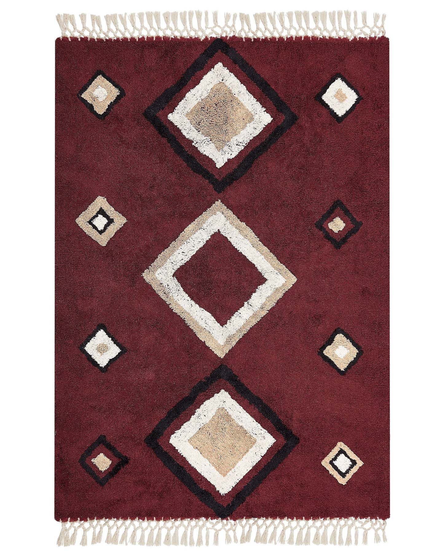 Area Rug Cotton Boho Red Diamond Pattern 140 x 200cm Tassels
