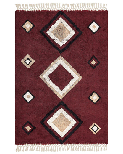 Area Rug Cotton Boho Red Diamond Pattern 140 x 200cm Tassels
