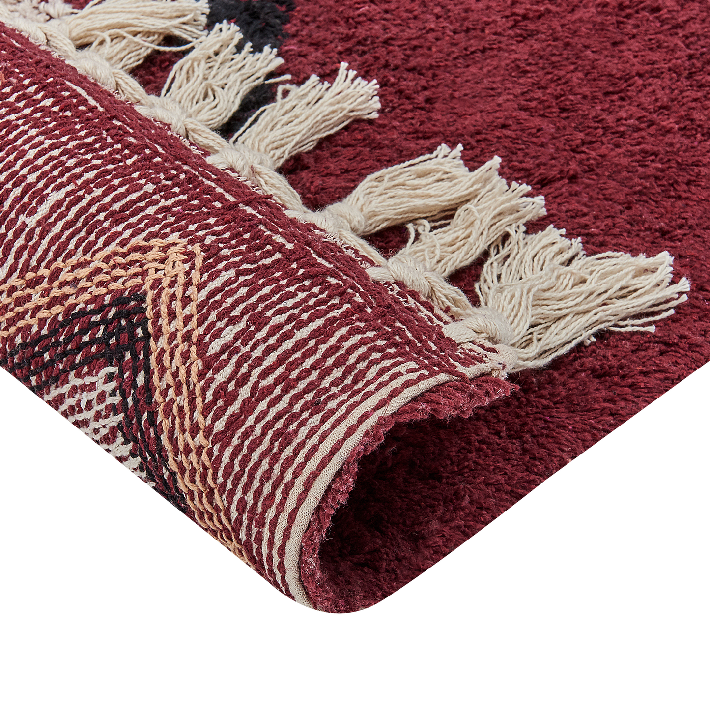 Red Cotton Rectangular Area Rug 80 x 150cm Tassels Diamond Boho
