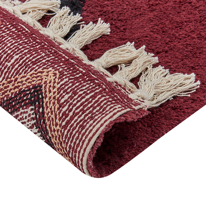 Red Cotton Rectangular Area Rug 80 x 150cm Tassels Diamond Boho