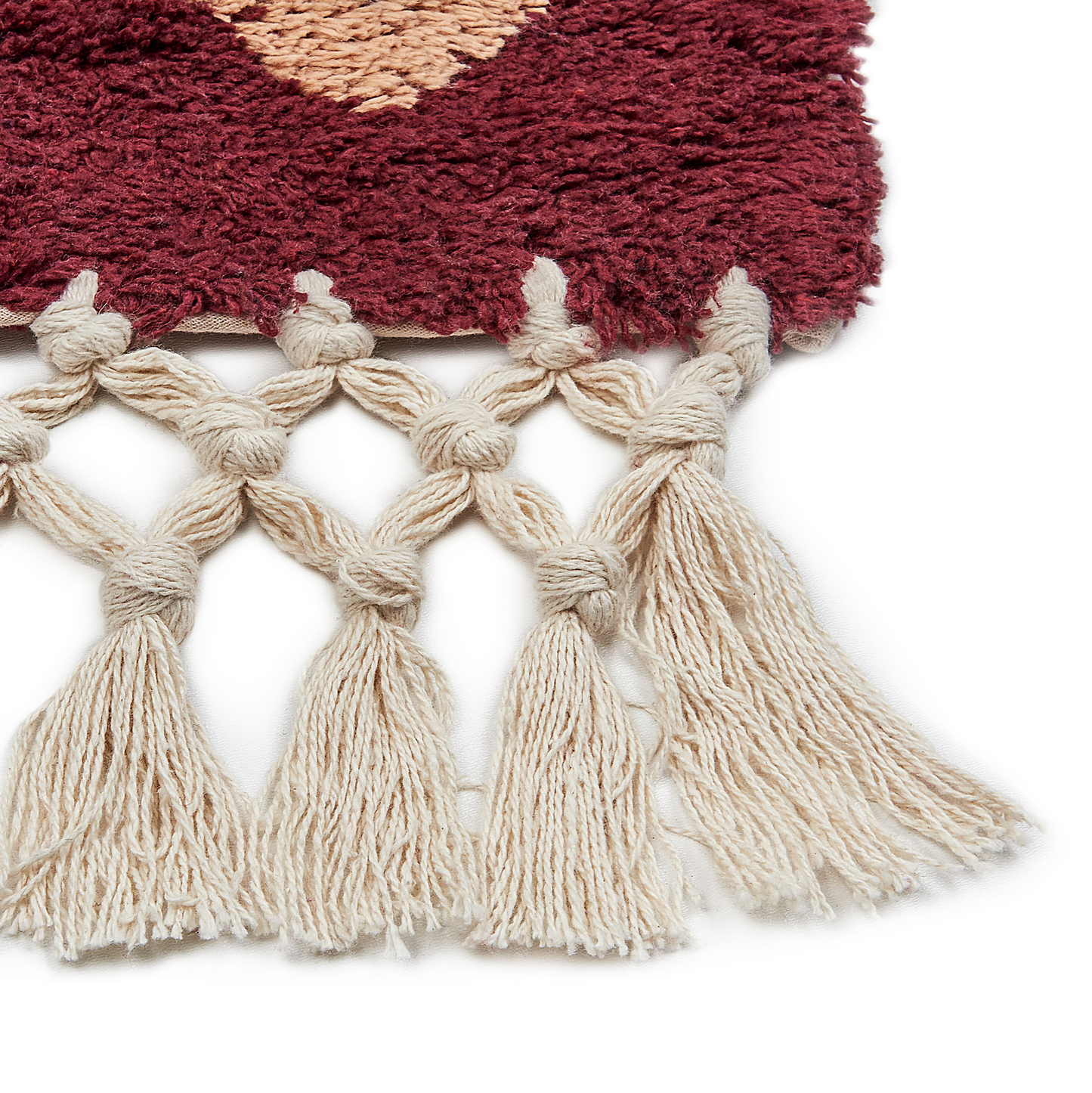 Red Cotton Rectangular Area Rug 80 x 150cm Tassels Diamond Boho