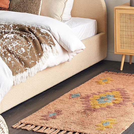 Orange Cotton Area Rug 80 x 150 Tassel Geometric Boho Oriental