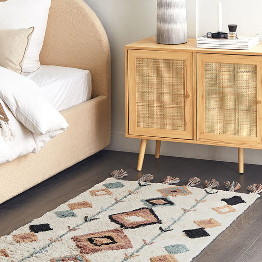 Boho Cotton Area Rug 80 x 150cm Diamond Tassel Multicolor