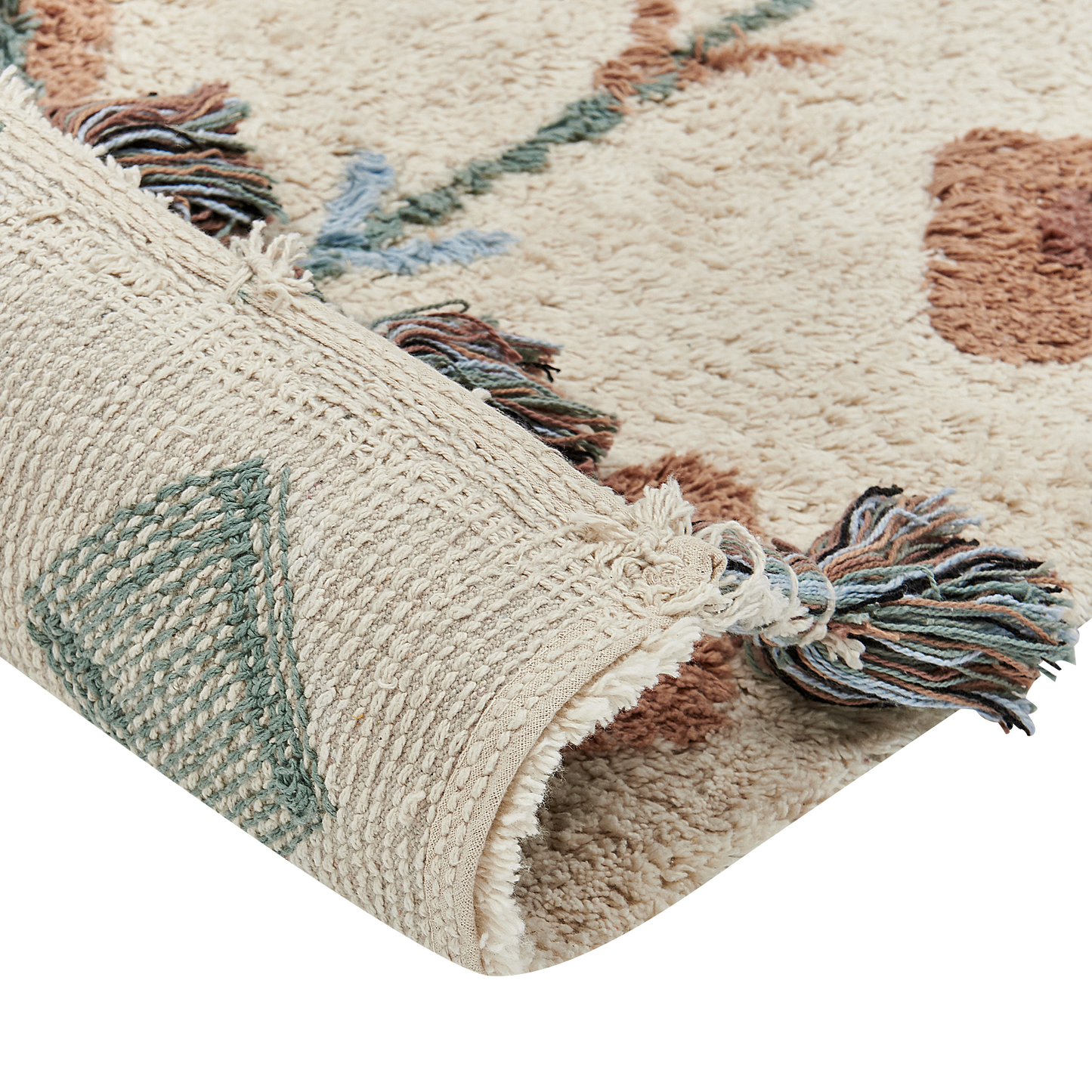 Boho Cotton Area Rug 80 x 150cm Diamond Tassel Multicolor