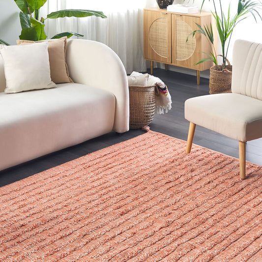 Orange Cotton Area Rug 140 x 200 Hand Tufted Boho Modern