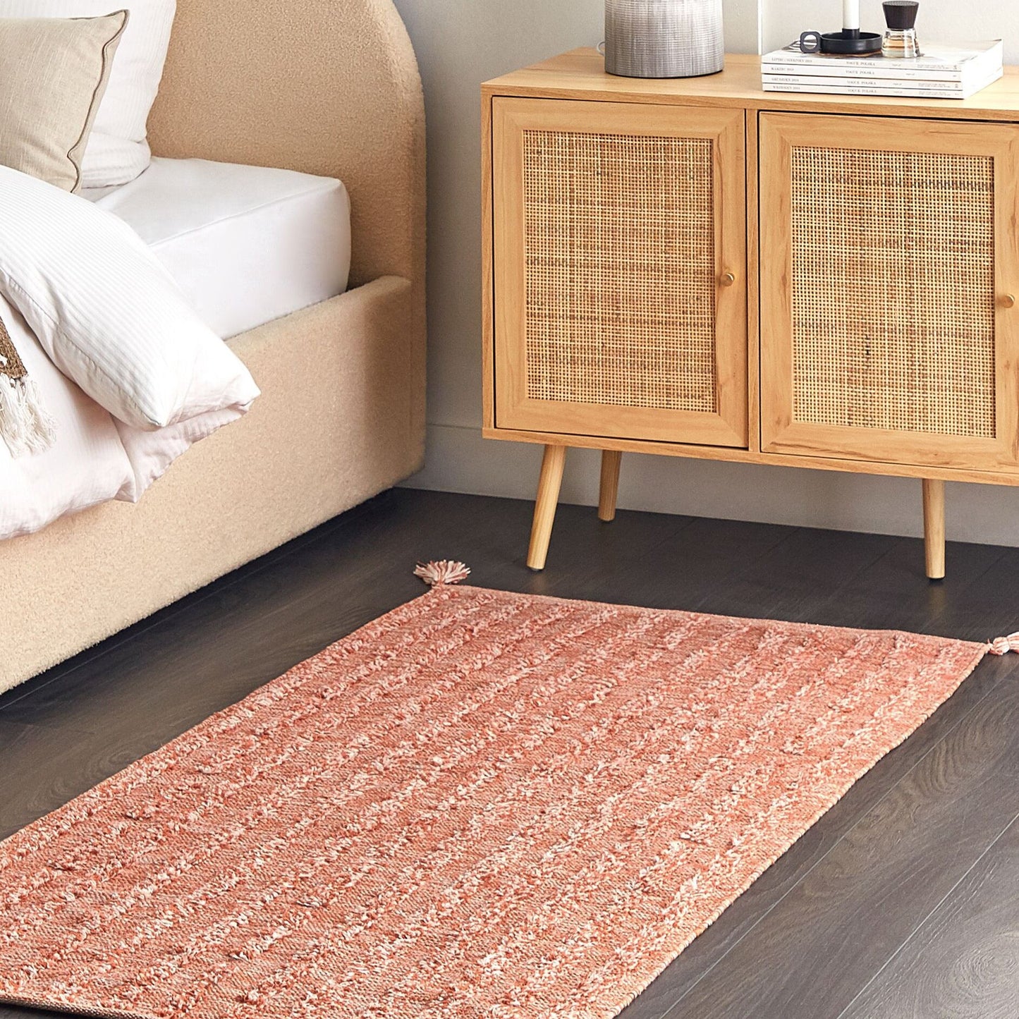 Boho Cotton Area Rug Orange 80 x 150 Hand Tufted