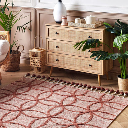 Red Cotton Area Rug 140 x 200cm Hand Tufted Geometric Boho