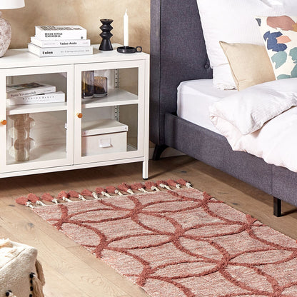 Area Rug Red Cotton 80 x 150cm Hand Tufted Geometric Boho