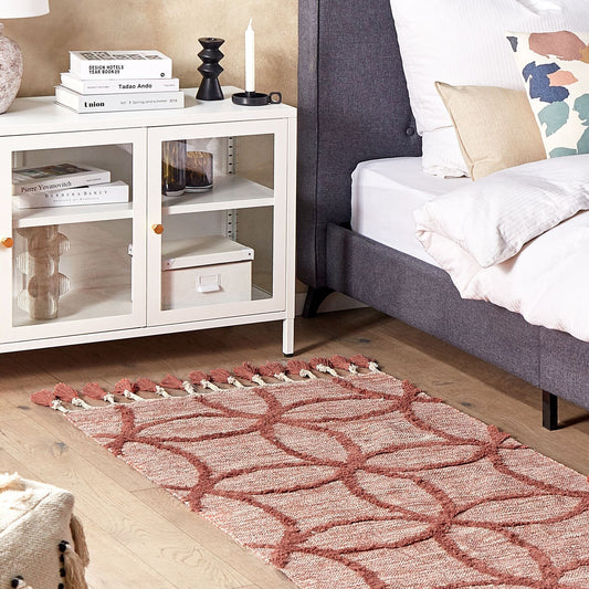Area Rug Red Cotton 80 x 150cm Hand Tufted Geometric Boho