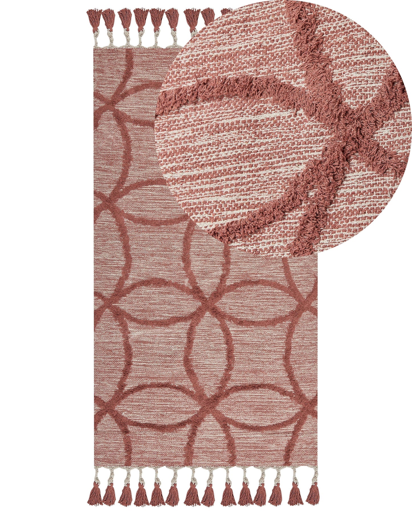Area Rug Red Cotton 80 x 150cm Hand Tufted Geometric Boho