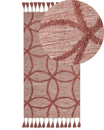 Area Rug Red Cotton 80 x 150cm Hand Tufted Geometric Boho