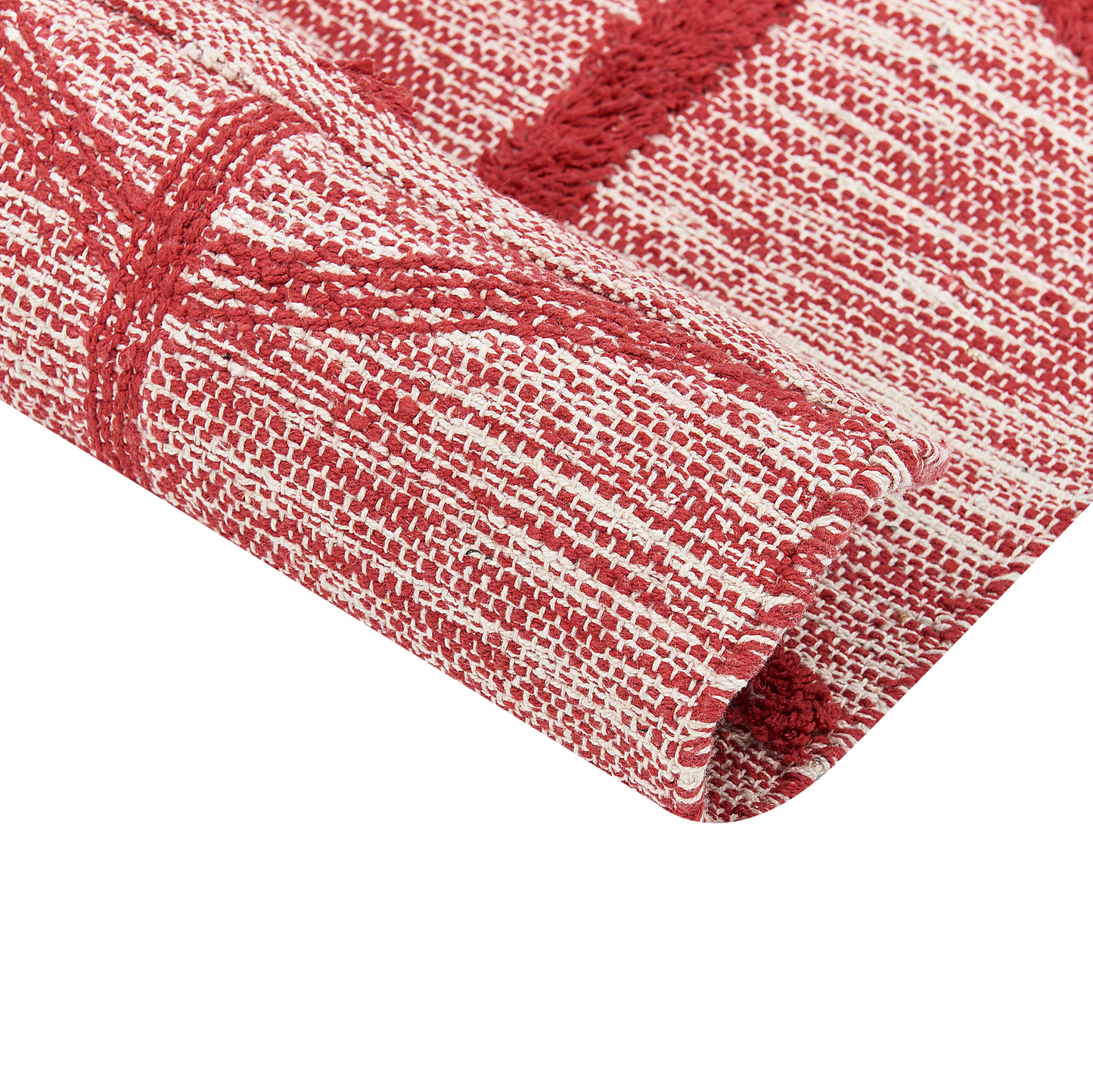 Area Rug Red Cotton 140 x 200 Hand Tufted Geometric