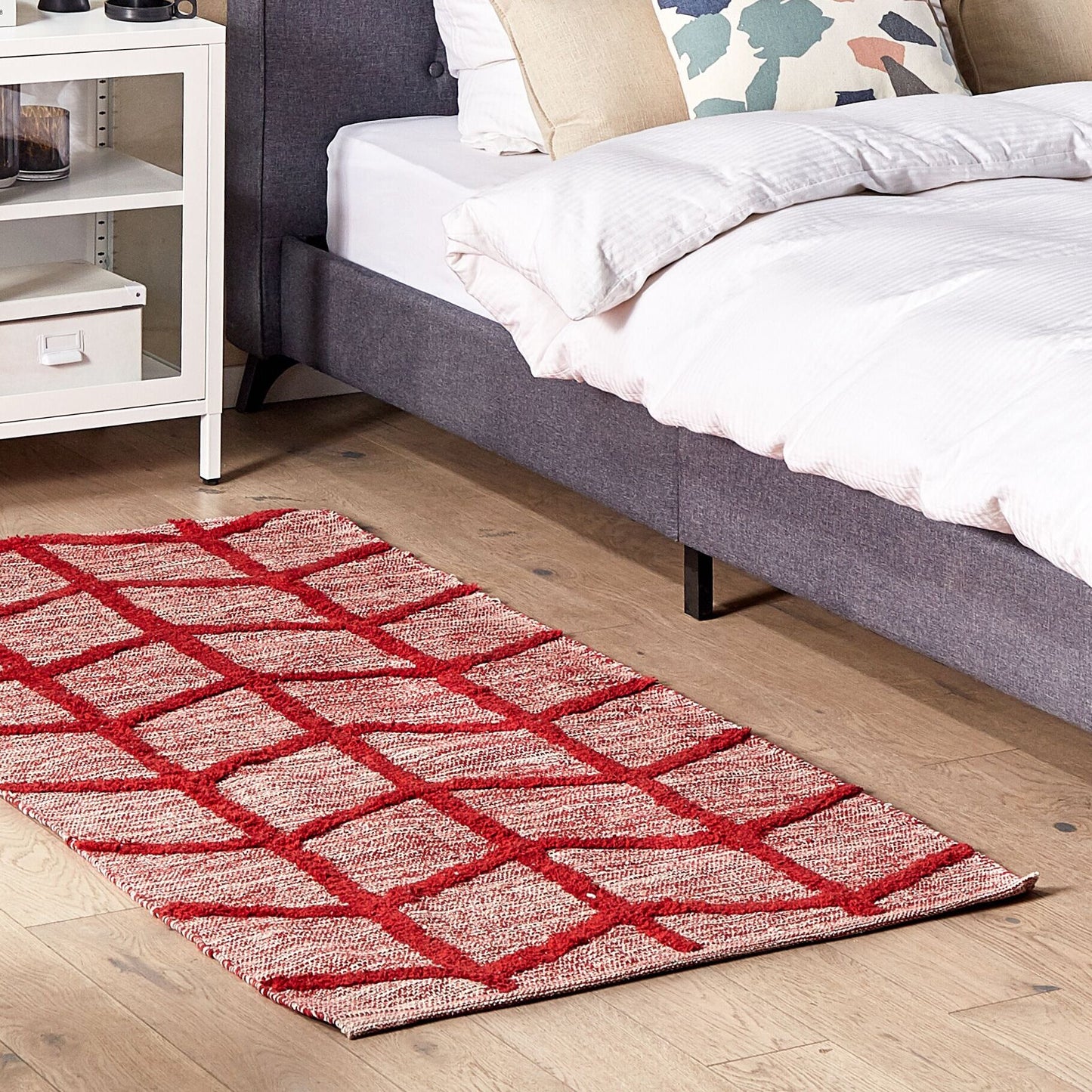 Red Cotton Area Rug 80 x 150cm Hand Tufted Geometric Boho
