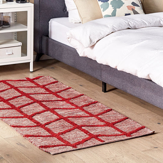 Red Cotton Area Rug 80 x 150cm Hand Tufted Geometric Boho