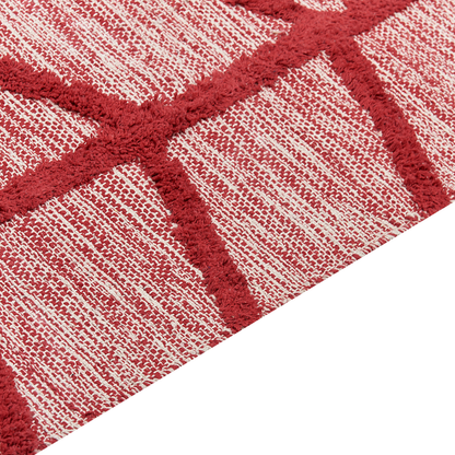 Red Cotton Area Rug 80 x 150cm Hand Tufted Geometric Boho