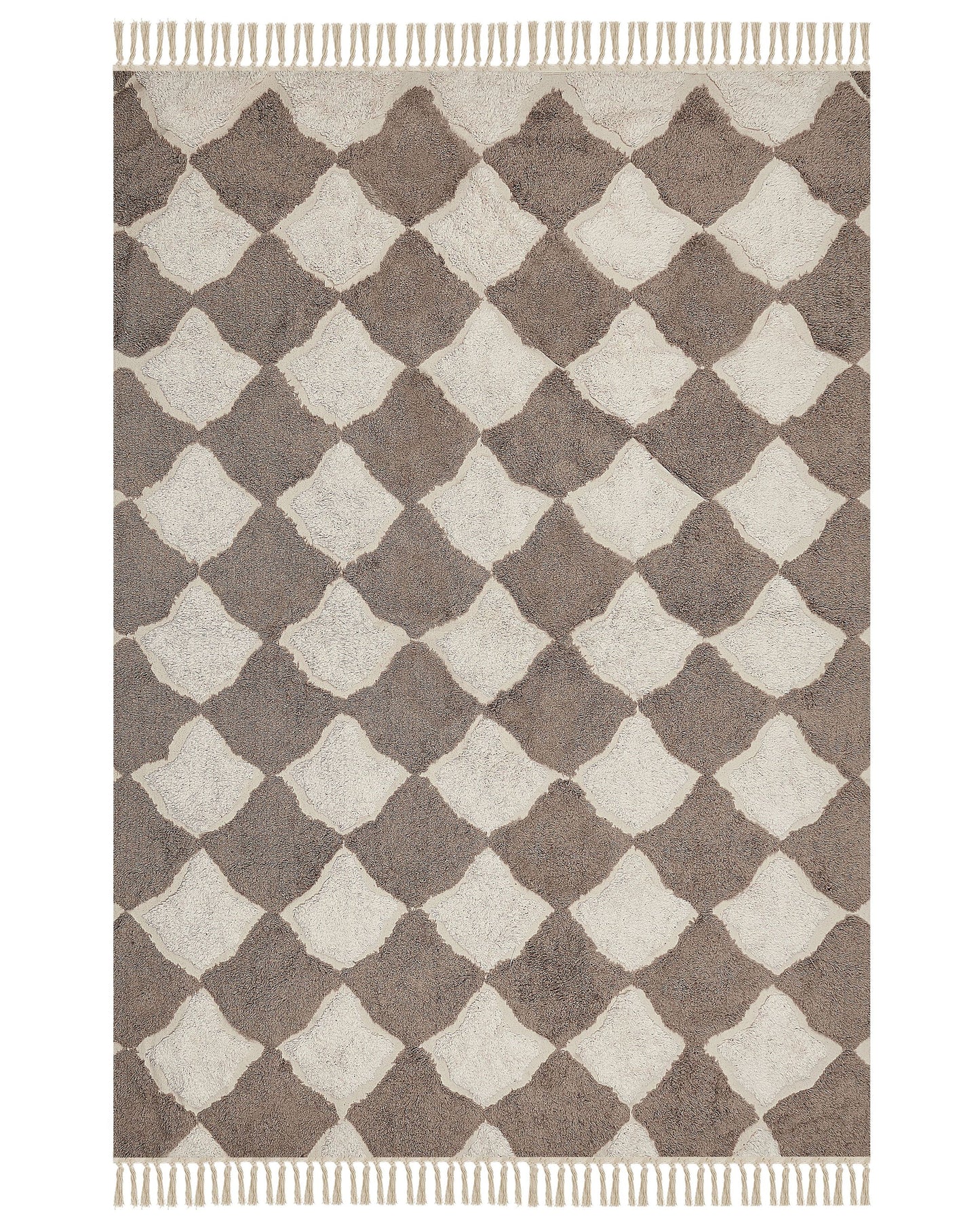 Cotton Soft Area Rug 160 x 230cm Brown Beige Geometric Tassel Boho Oriental Style