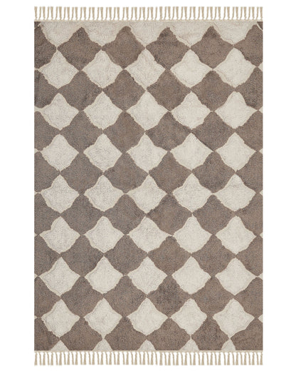 Cotton Soft Area Rug 160 x 230cm Brown Beige Geometric Tassel Boho Oriental Style