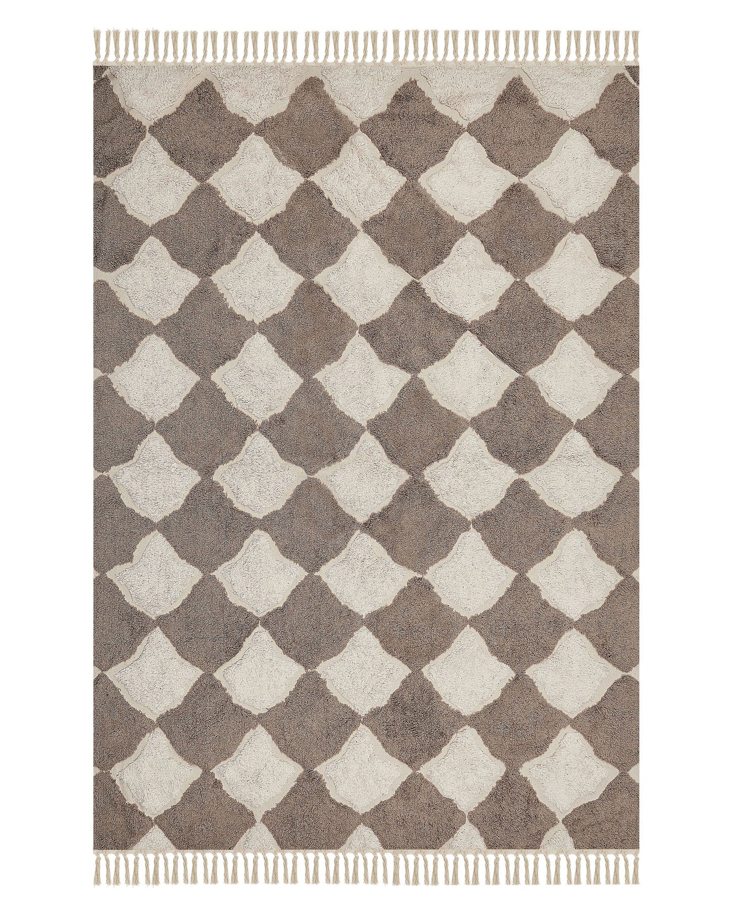 Boho Cotton Area Rug 140 x 200cm Brown Beige with Tassels Geometric Pattern