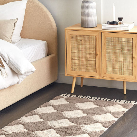 Geometric Area Rug 80 x 150 Beige Brown Tassels