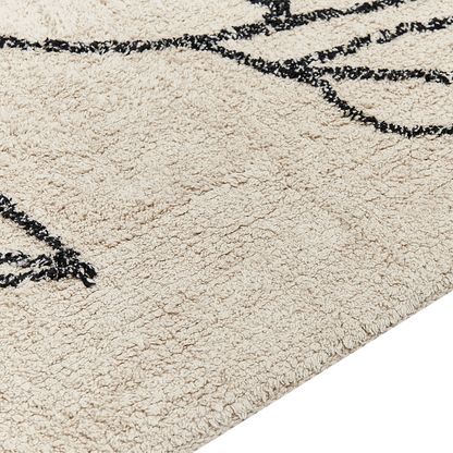 Area Rug Beige and Black Cotton 160 X 230cm Minimalistic Tufted Floral Pattern Fringed