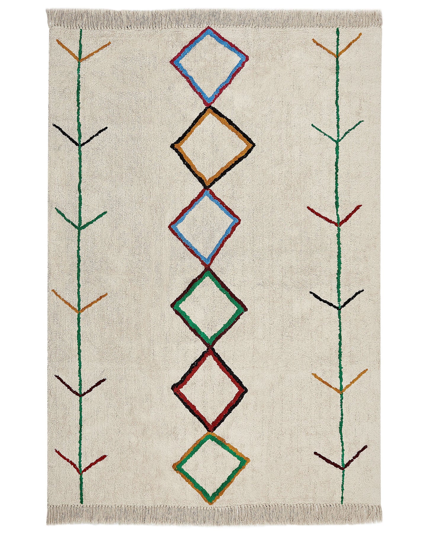 Geometric Pattern Area Rug Beige And Black Cotton 160 x 230cm Minimalist Tufted Fringed