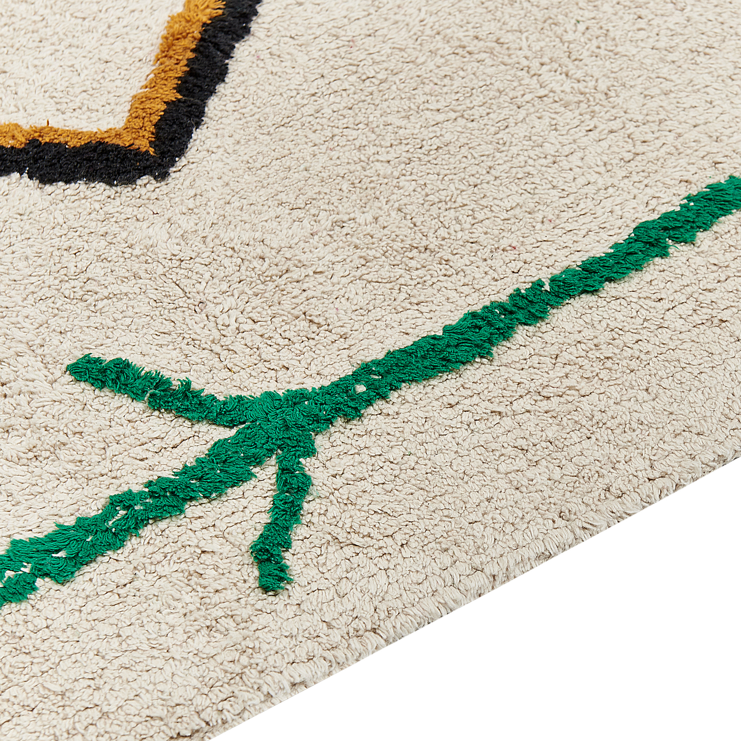 Geometric Pattern Area Rug Beige And Black Cotton 160 x 230cm Minimalist Tufted Fringed