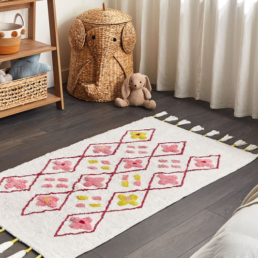 Multicolour Cotton Area Rug 80 x 150cm Boho Geometric Tassels