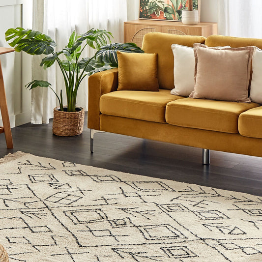 Area Rug Beige Cotton 160 x 230 Tassels Geometric Boho
