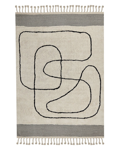 Cotton Rug Beige and Black 140 x 200 Abstract Tassels Modern