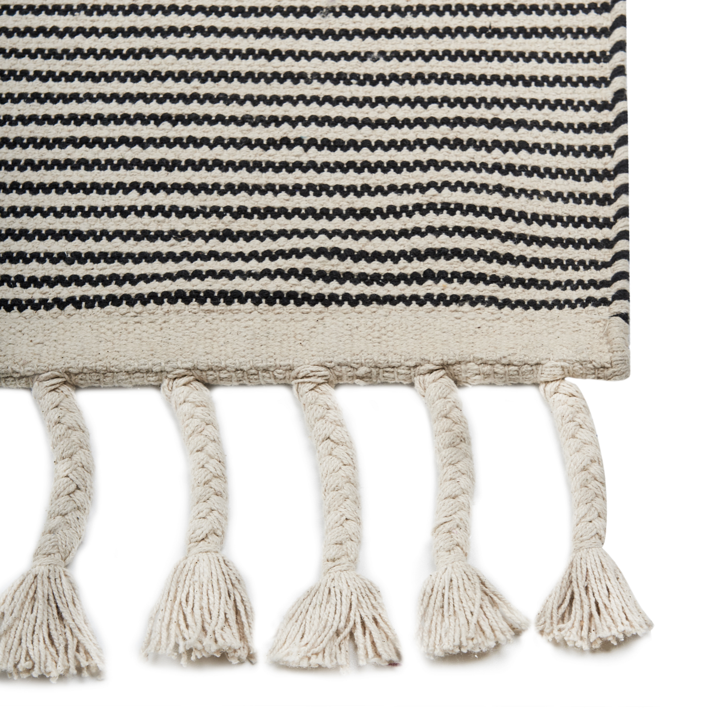 Cotton Rug Beige and Black 140 x 200 Abstract Tassels Modern