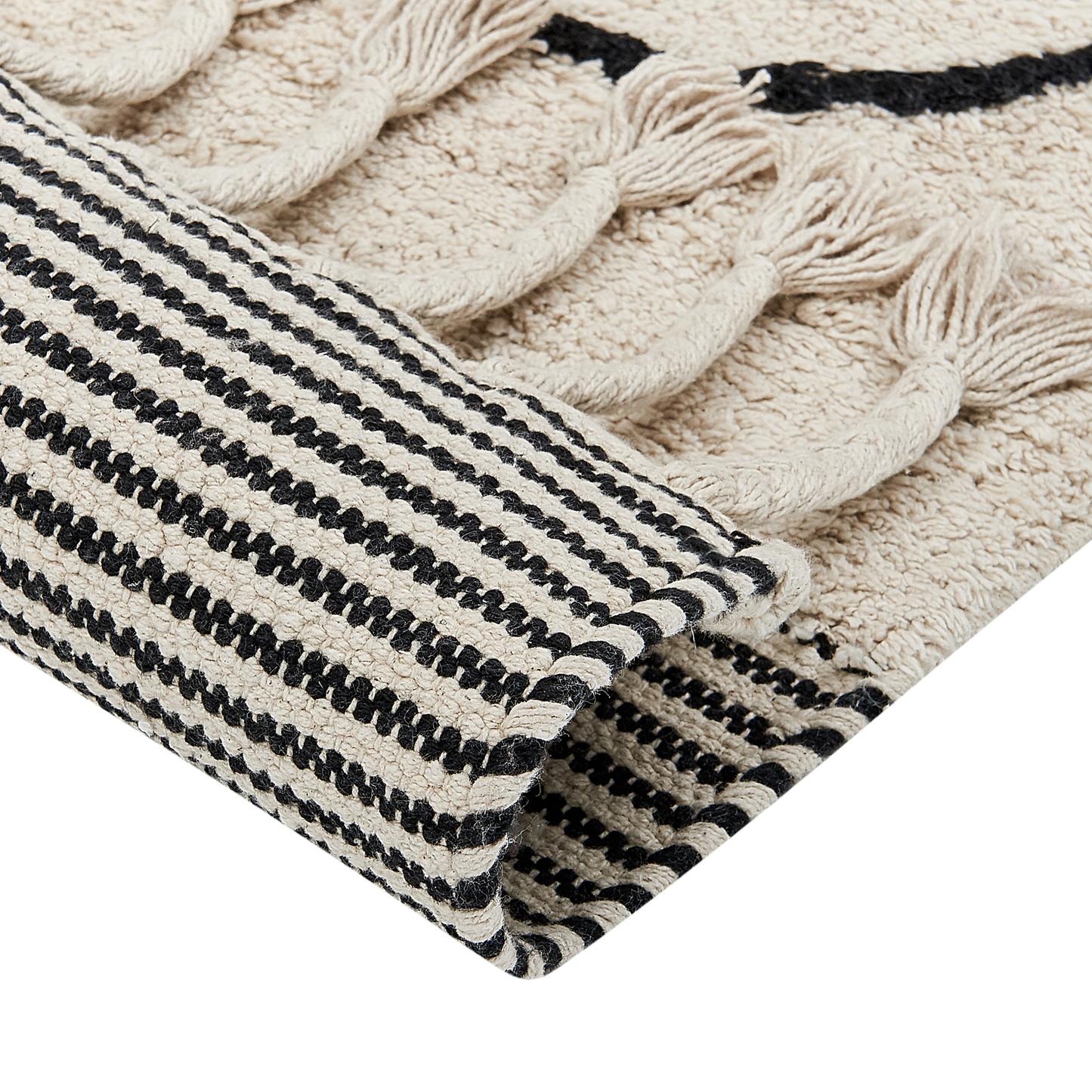Cotton Rug Beige and Black 140 x 200 Abstract Tassels Modern