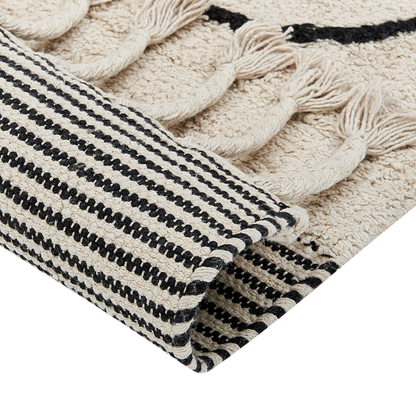 Cotton Rug Beige and Black 140 x 200 Abstract Tassels Modern